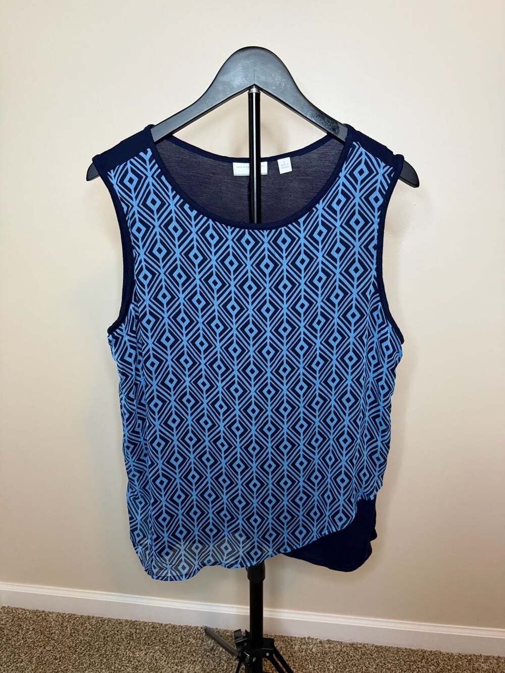 ☀️New York & Company Sleeveless Geometric Print Layered Tank Top Navy Blue XL